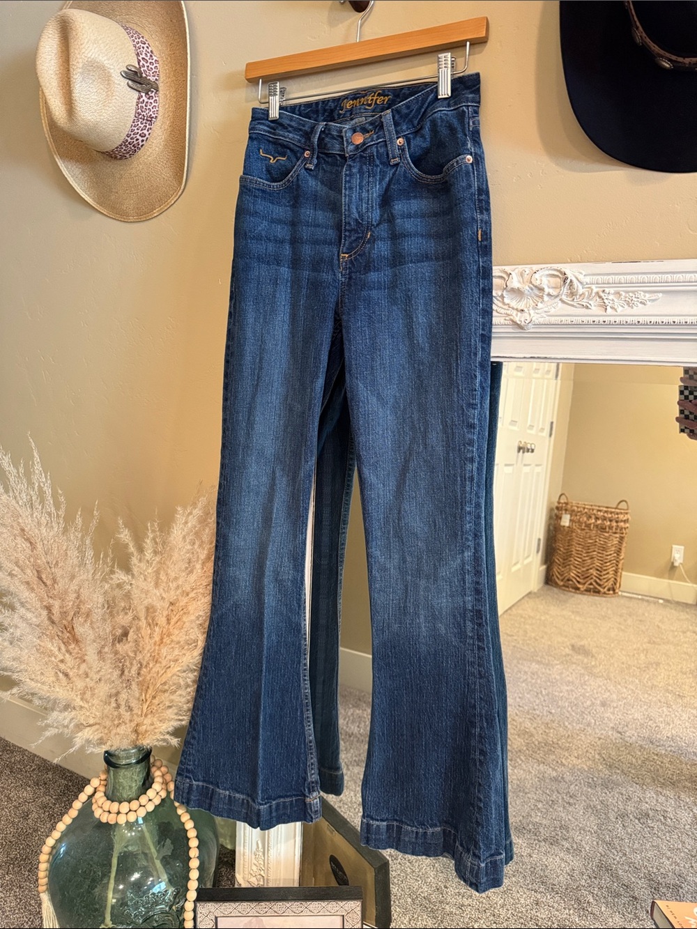 Kimes Ranch Dark Blue Wide-Leg Flare Jeans